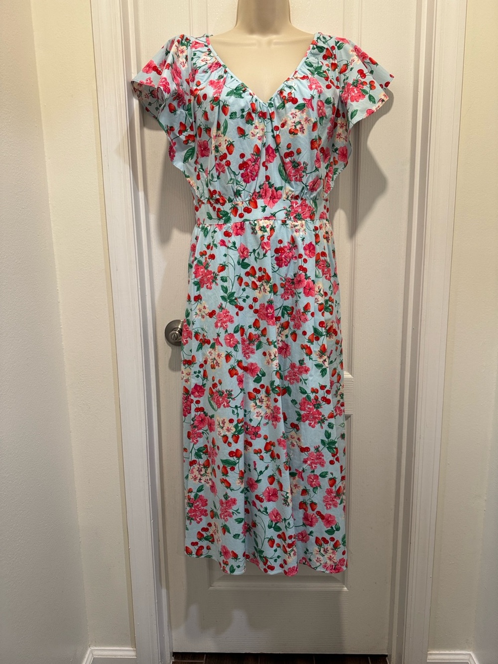 NWT- Ann Taylor Floral Maxi Dress in Light Blue with Pink & Green Accents